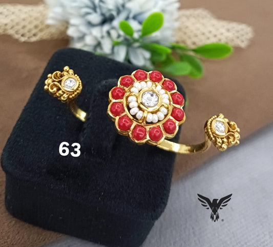 DUBBLE FINGER RING IN PULSE AND RED STONE FOR WOMEN