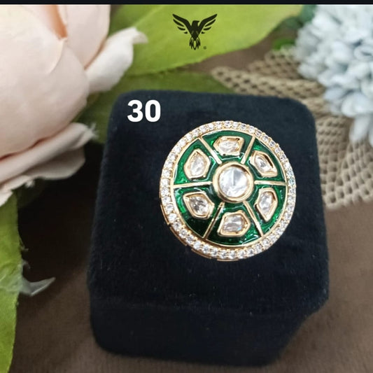 KUNDAN ELEGANCE RING IN GREEN FOR WOMEN