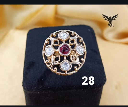 ROUND KUNDAN RING IN RUBI FOR WOMEN