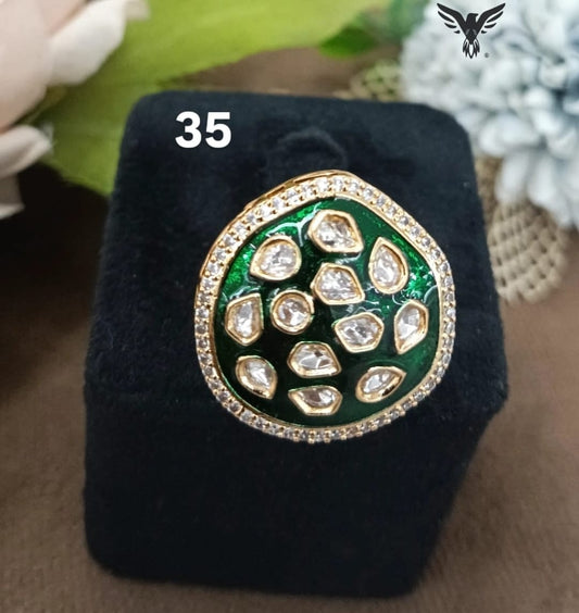 KUNDAN ELEGANCE  RING IN GREEN FOR WOMEN