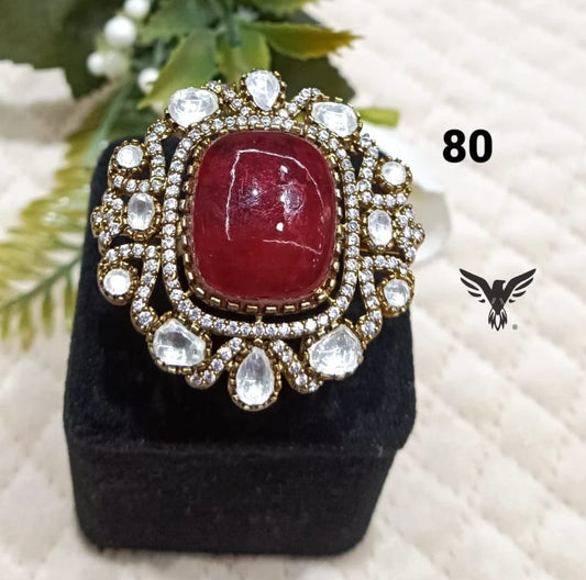 SQUARE DOBLET STONE WITH MOSENITE RING IN RED FOR WOMEN