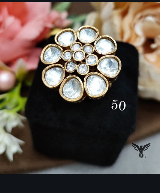 FLOWER DESINE POLKI RING IN FOR WOMEN
