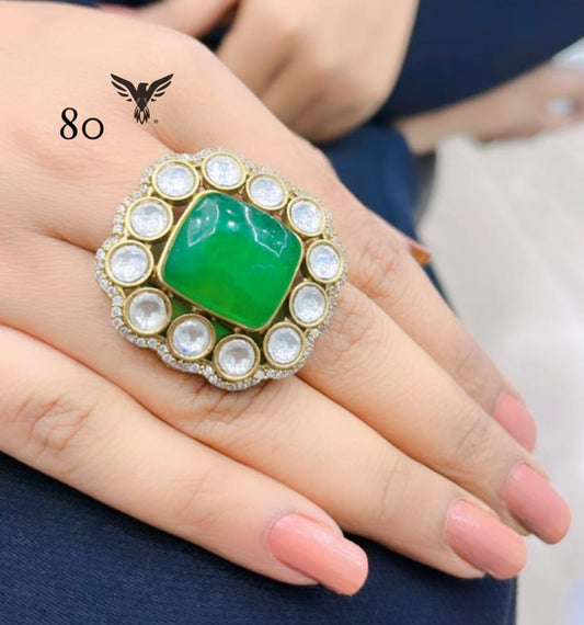 MOISSANITE SQUARE RING IN GREEN FOR WOMEN