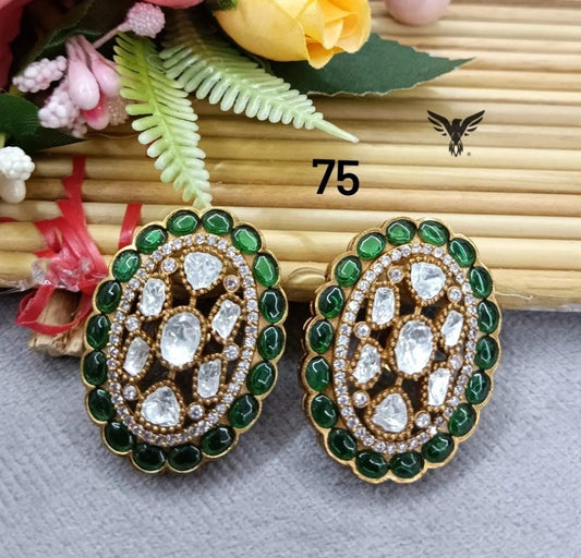 OWAL MOSSANITE STUDS IN GREEN FOR WOMEN