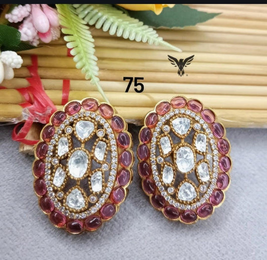 OWAL MOSSANITE STUDS IN RUBEY FOR WOMEN