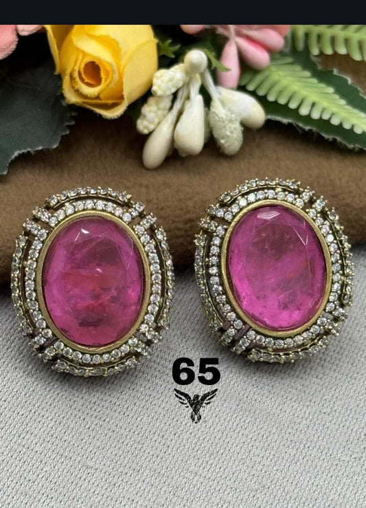ROUND MOSSANITE STUDS IN HOT PINK FOR WOMEN