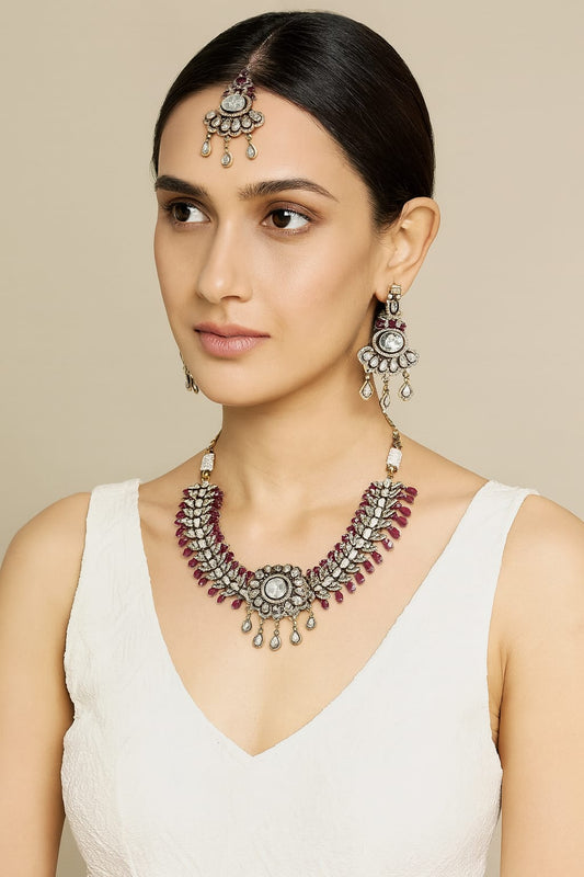 Ruby mossanite Necklace with  earrings for women