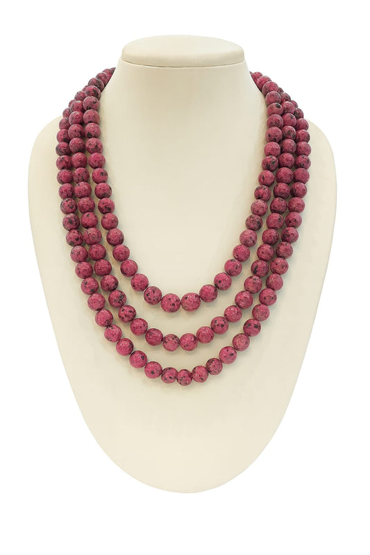 THREE LAYER RED ONYX BEADS MALA FOR WOMEN