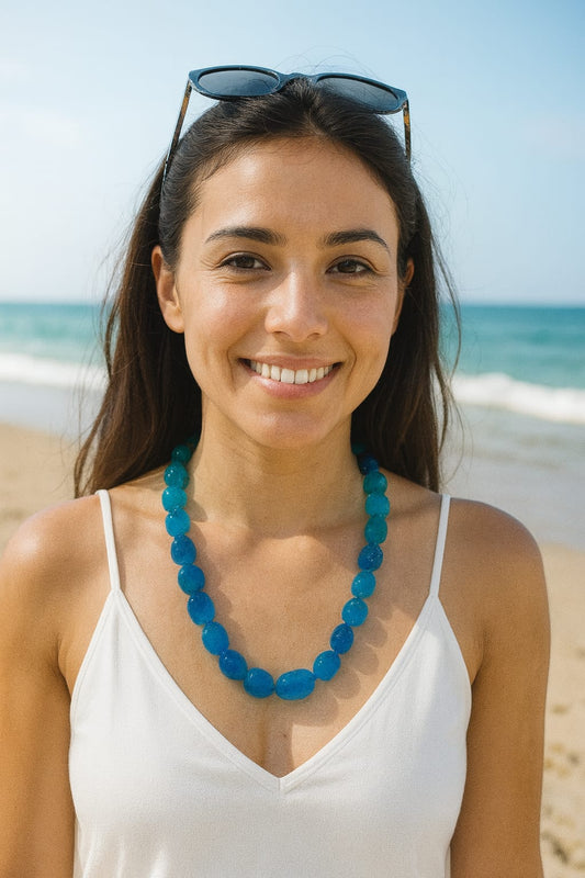 BLUE COLOUR TWO LAYER ONYX BEADS MALA FOR WOMEN