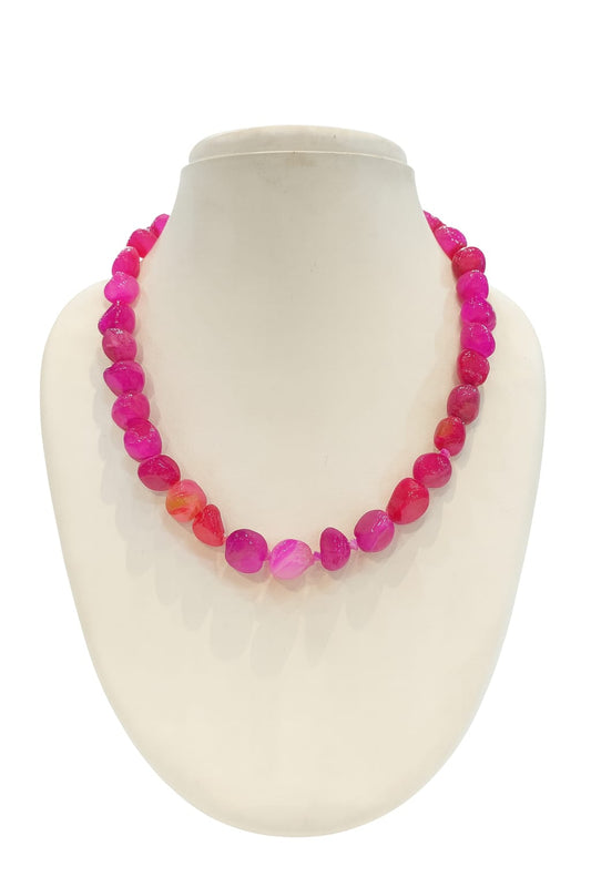 SINGLE LAYER PINK COLOUR ONYX BEADS MALA