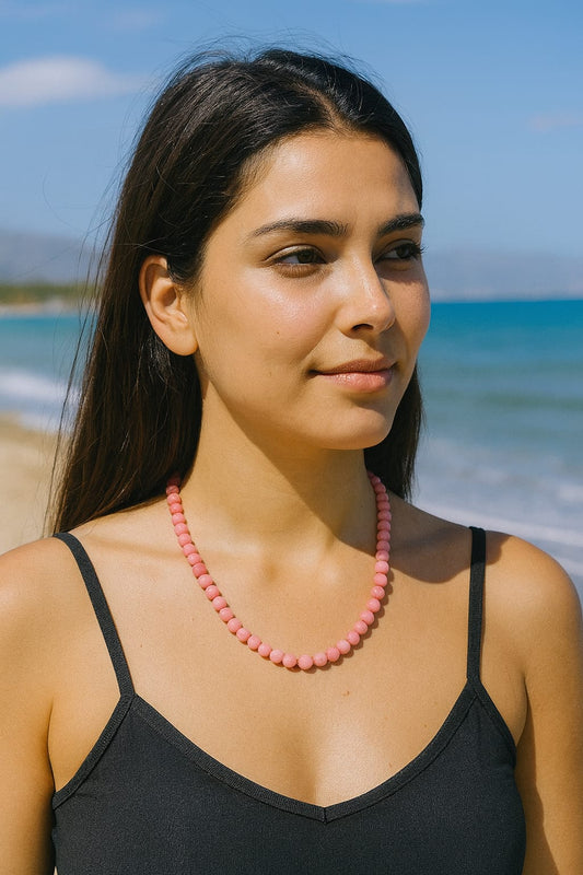 PEACH COLOUR CORALS BEADS MALA FOR WOMAN