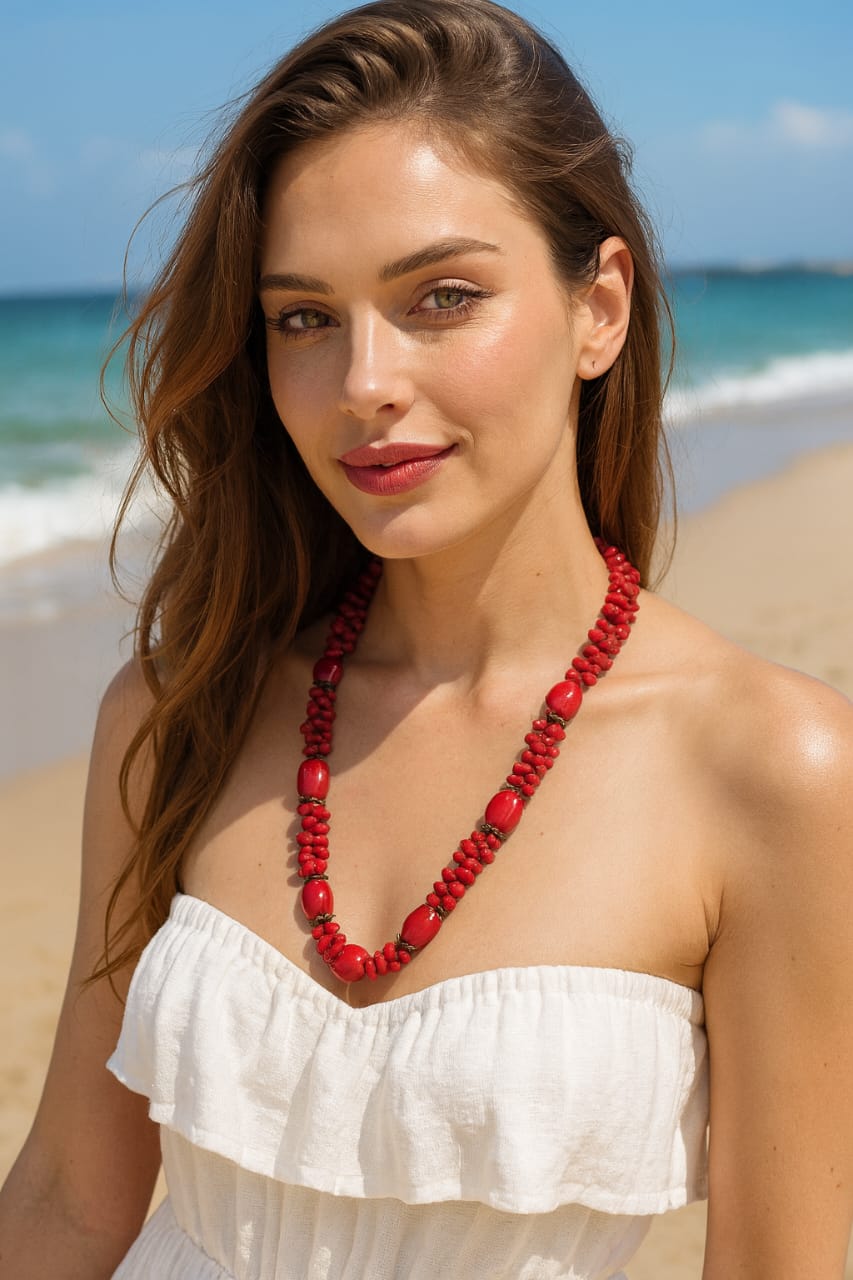 RED CORALS BEADS MALA FOR WOMEN