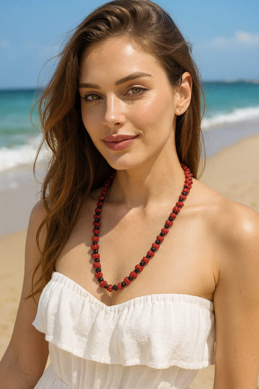 RED AND BLACK CORALS BEADS MALA FOR WOMEN