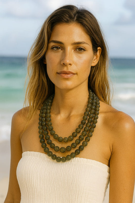 THREE LAYER ONYX BEADS GREEN MALA FOR WOMEN