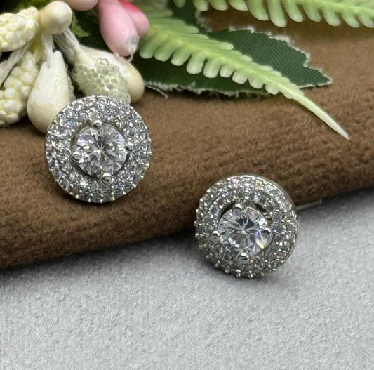SILVER TONE ROUND CUBIC AD STONE EARRING