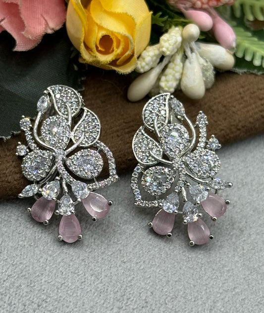 ENTIC MINT PINK AND SILVER CZ STONE EARRING