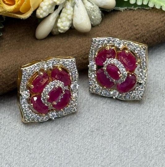 RED AND SILVER SQUARE EARRING
