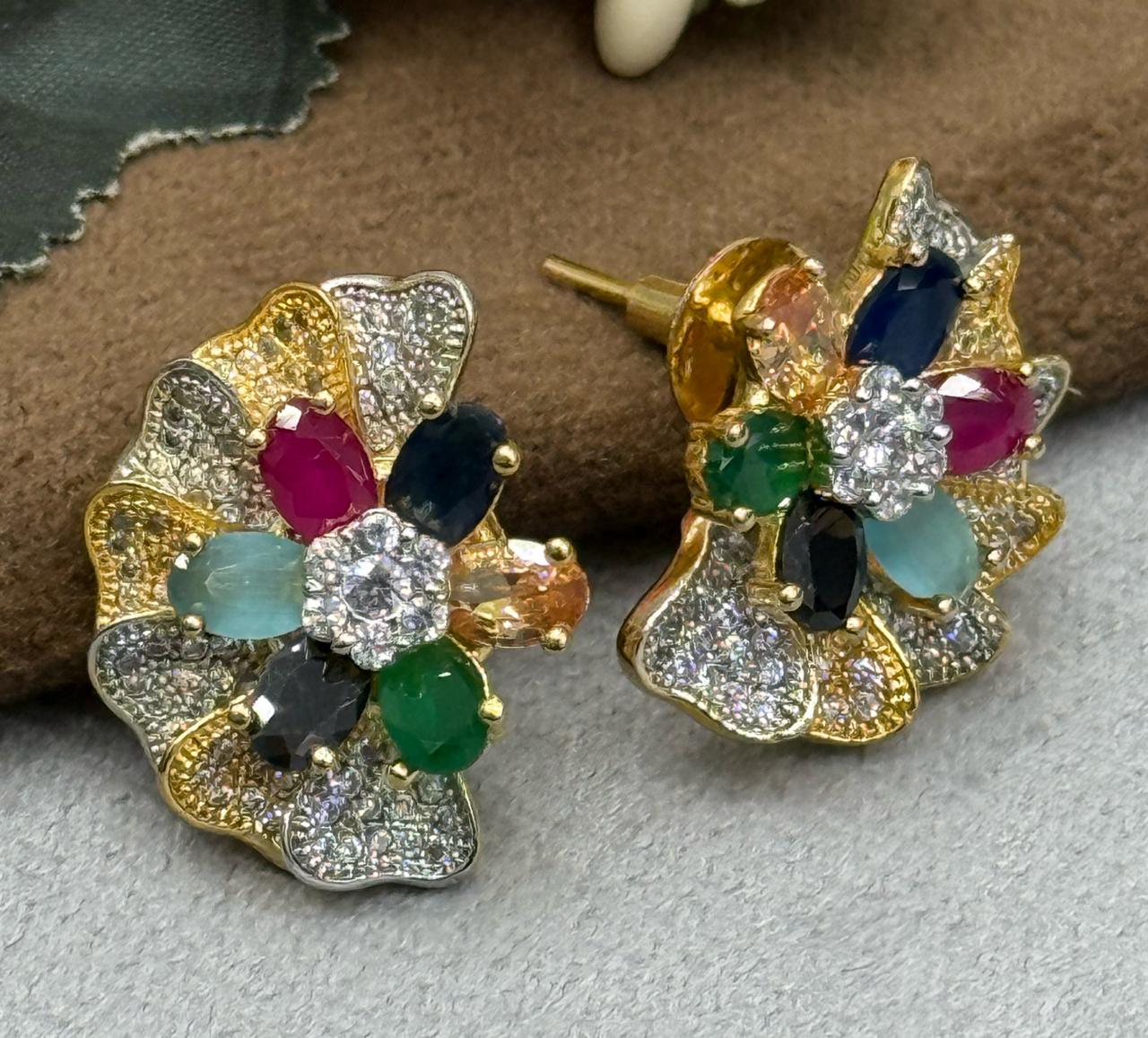 MULTI COLOUR ENTIC GOLDEN CZ STONE EARRING