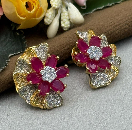 PINK COLOUR ENTIC GOLDEN CZ STONE EARRING