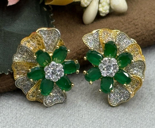 GREEN COLOUR ENTIC GOLDEN CZ STONE EARRING