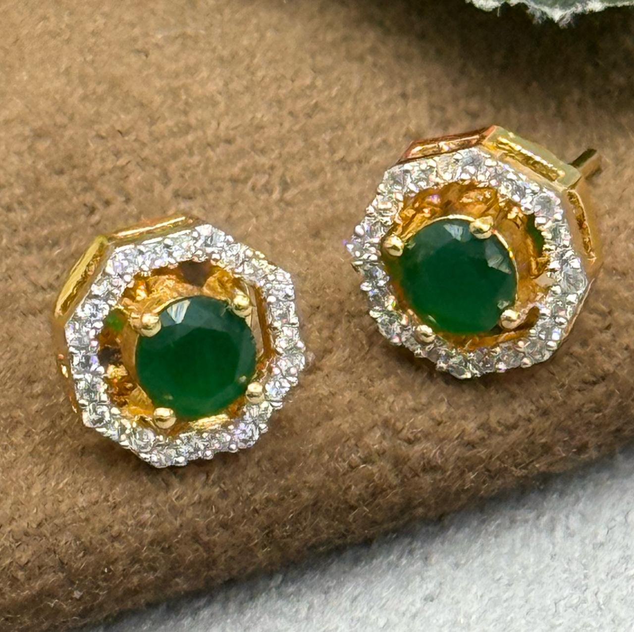GREEN STONE ROUND SHAPE CZ STONE EARRING