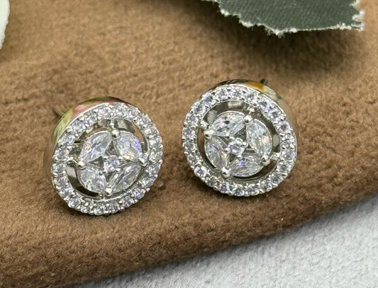 SILVER POLISH CZ STONE EARRING