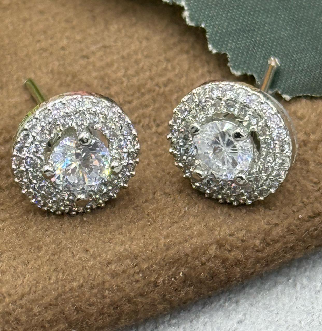 CLASSIC SILVER POLISH CZ STONE STUDS