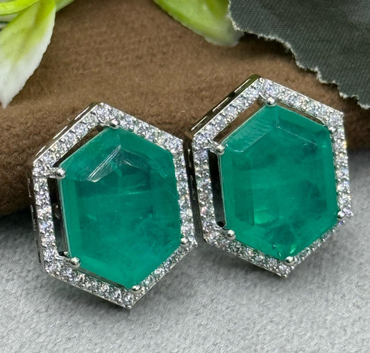 MINT AND SILVER CZ STONE STUDS