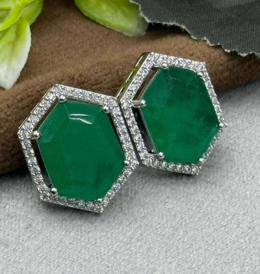 GREEN AND SILVER CZ STONE STUDS
