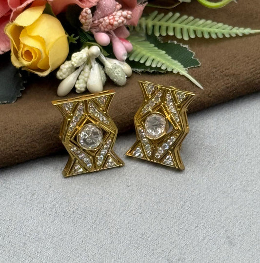 GOLDEN AND WHITE KUNDAN STUDS FOR WOMEN