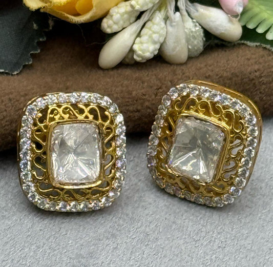 GOLD DIAMOND KUNDAN STUDS FOR WOMEN