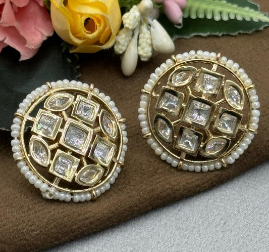 ROUND KUNDAN STUDS WITH WHITE STONE