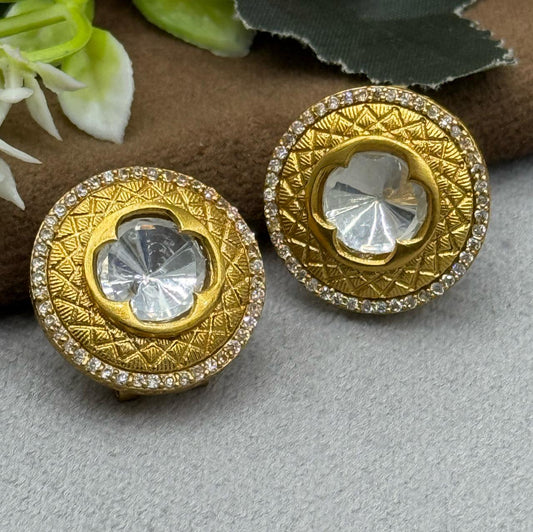 GOLDEN POLISH WITH MIDDLE STONE KUNDAN STUDS