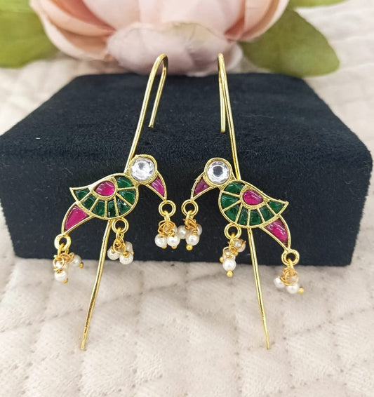 Raisa ear cuff peacock earrings in Green colour for womens