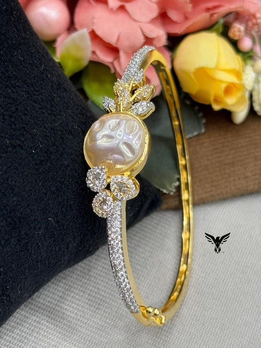 PEARL GOLDEN POLISH WITH CZ  STONE BRACELET FOR WOMEN