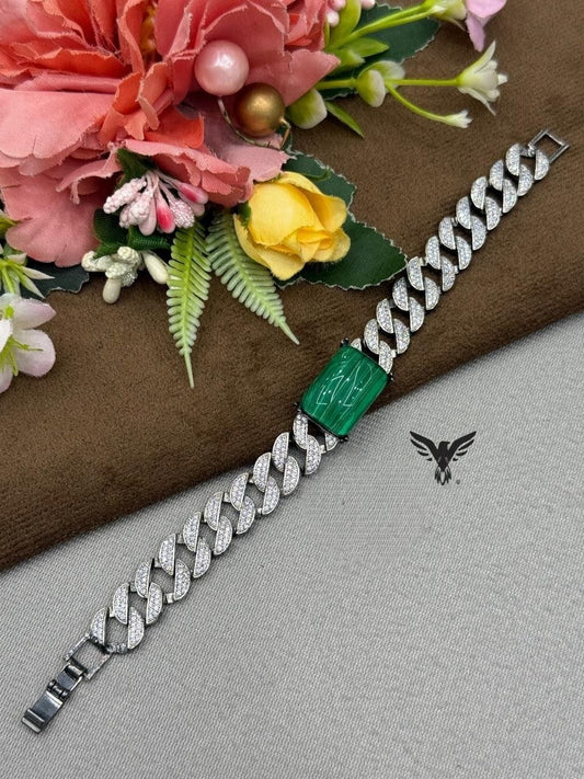 GREEN CZ STONE WITH SILVER POLISH CHAIN BRACELET FOR WOMEN