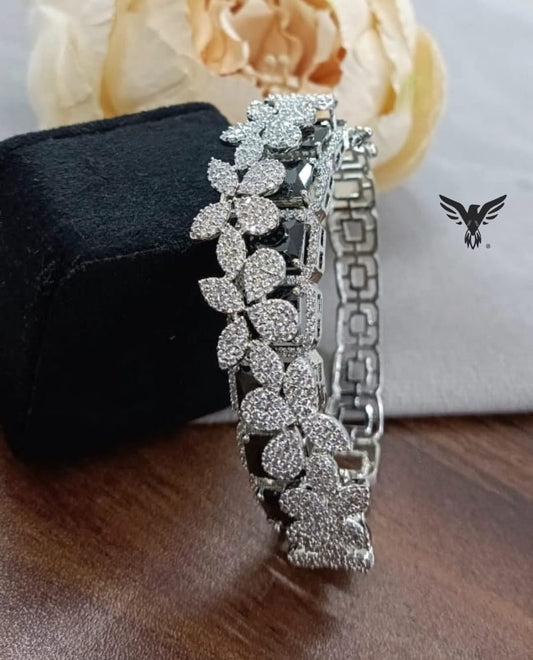 FLORAL CZ STONE WITH SILVER POLISH BRACELET FOR WOMEN