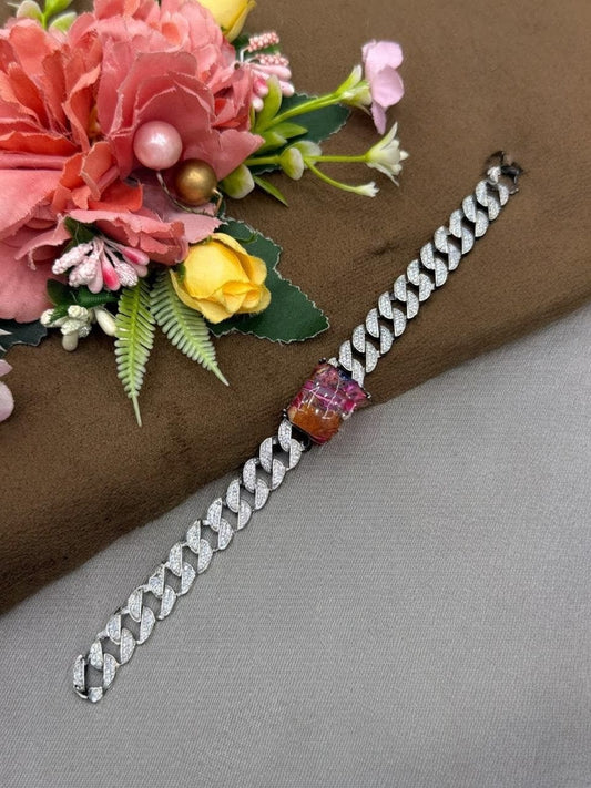 MULTI COLOUR STONE WITH SILVER POLISH BRACELET FOR WOMEN