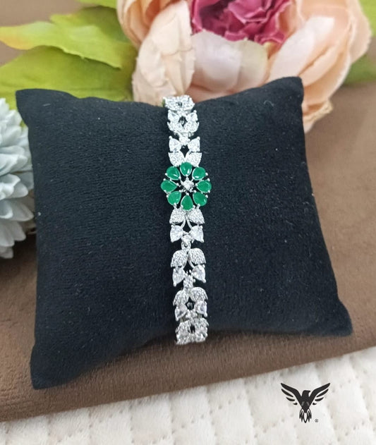 GREEN FLOWER SHAPE WITH SILVER POLISH BRACELET FOR WOMEN