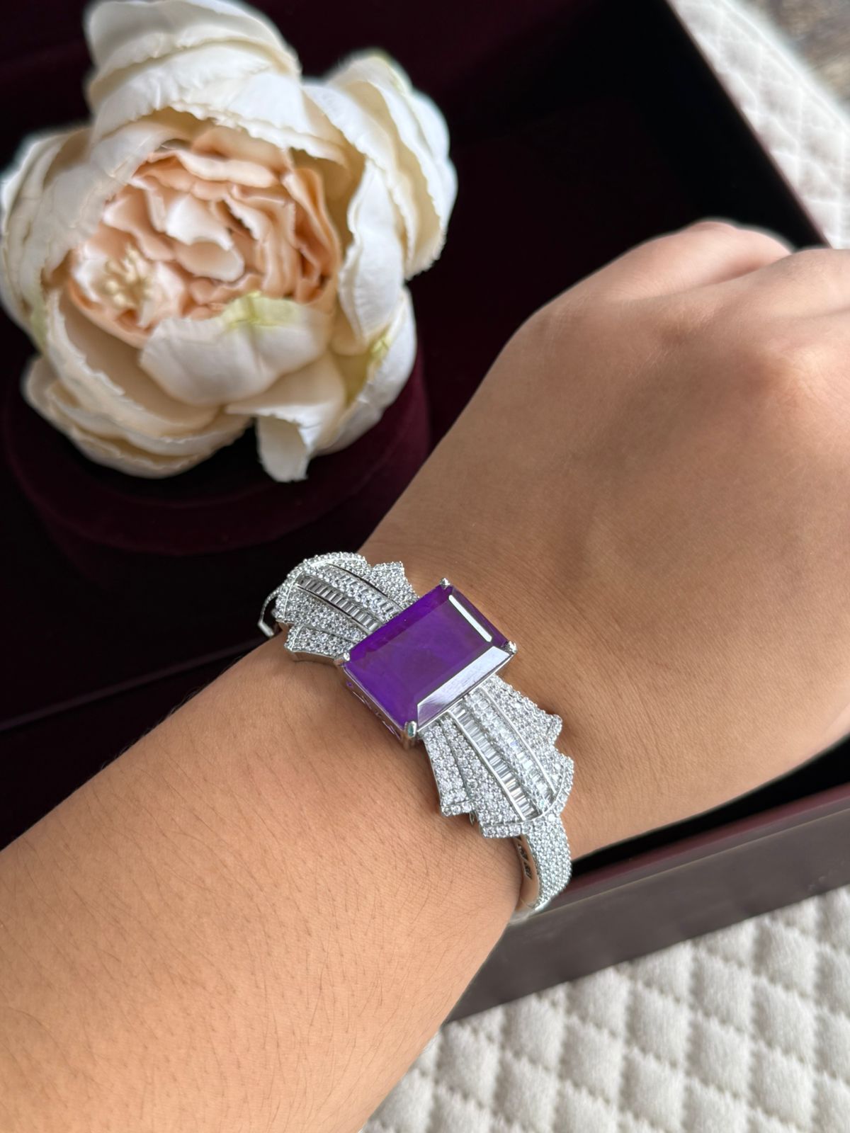 PURPLE COLURE UNIQUE STONE WITH CZ STONE BRACELET