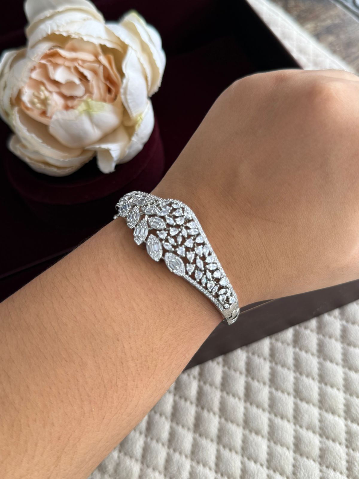 WHITE AMERICAN DIAMOND  SILVER PLATE BRACELET FOR WOMEN
