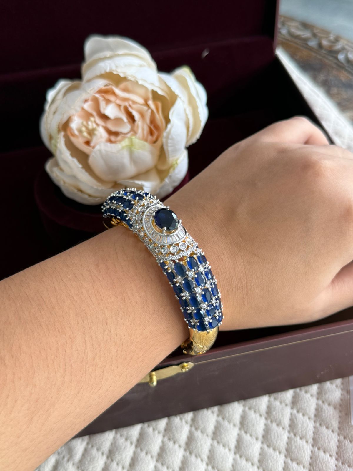 BLUE METAL WITH BLACK CZ STONE DIAMOND
