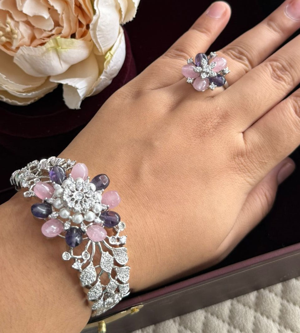 UNIQUE BRACELET WITH CZ STONE RING FOR WOMEN