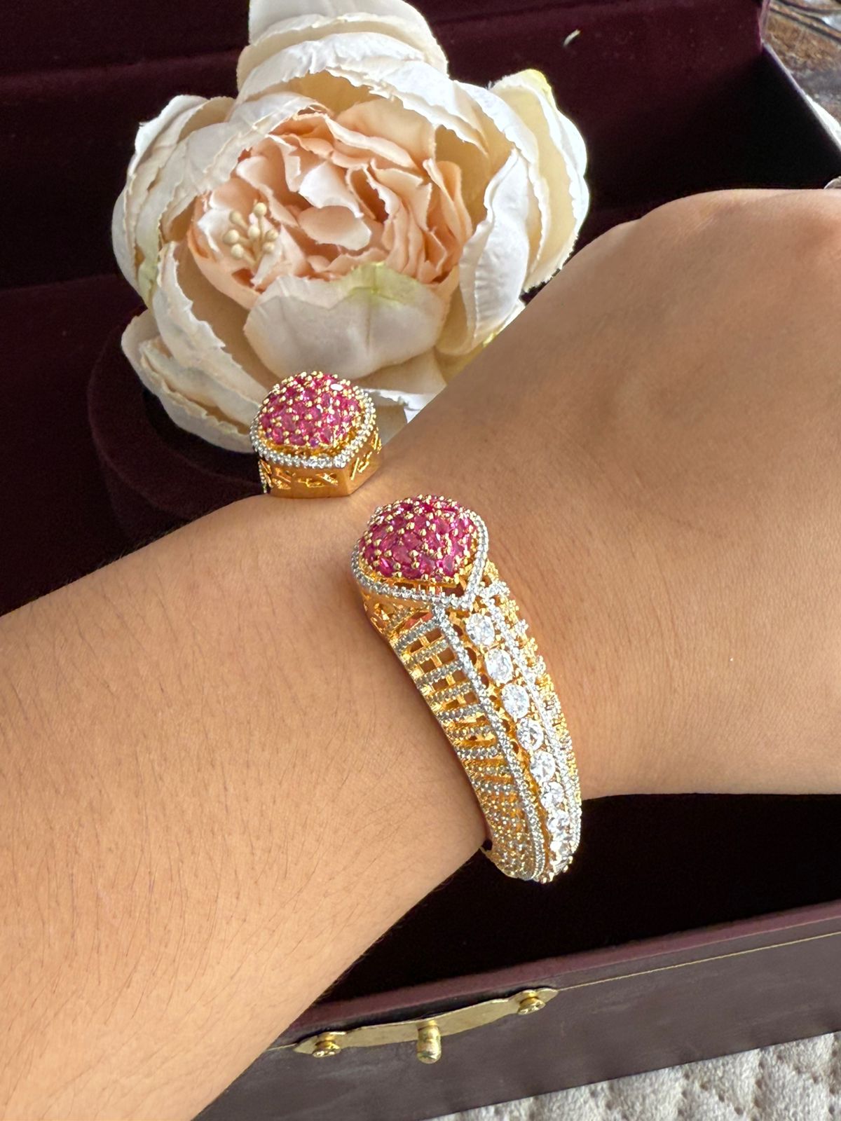 RED CZ STONE WITH GOLDEN POLISH BRACELET FOR WOMEN