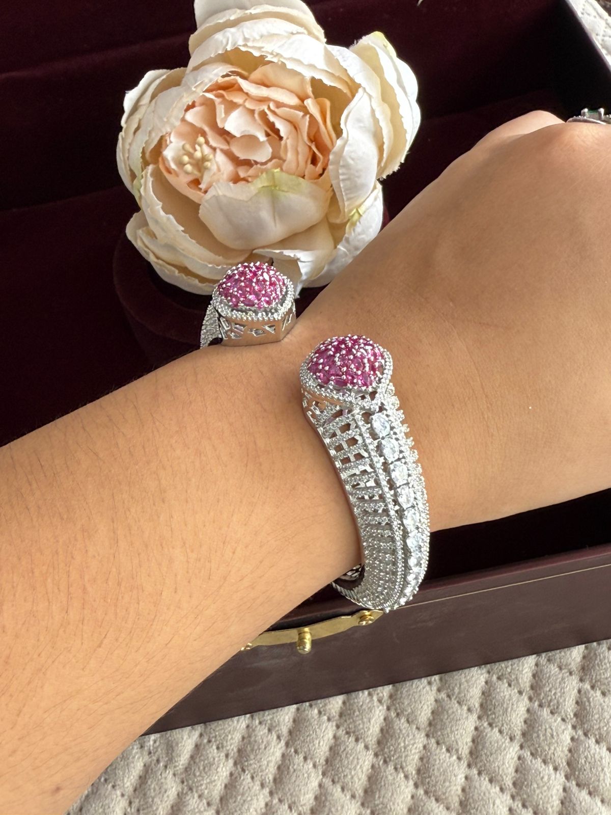 PINK CZ STONE WITH GOLDEN POLISH BRACELET FOR WOMEN