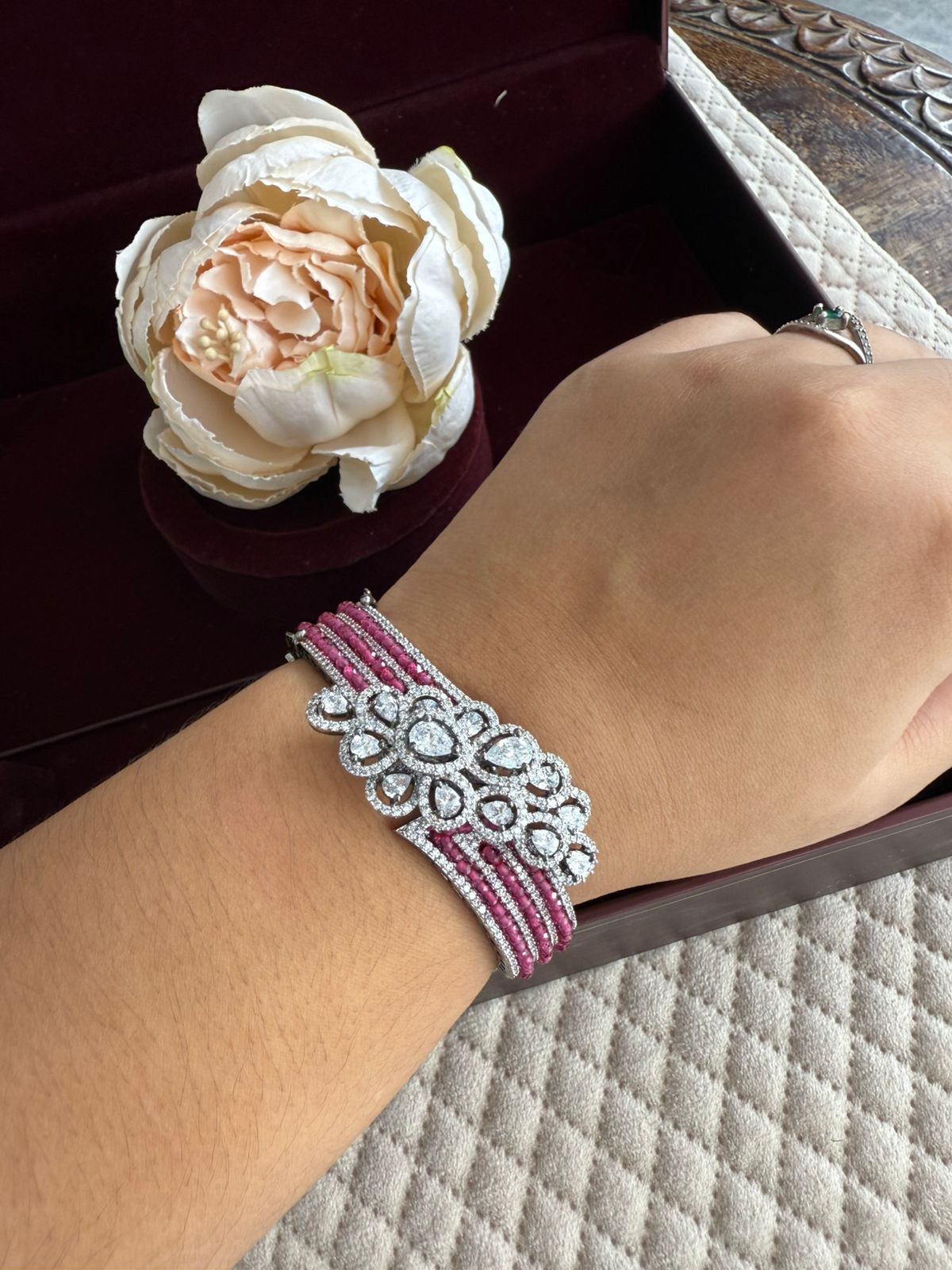 UNIQUE DESIGN WITH CZ STONE AND PINK DIAMOND