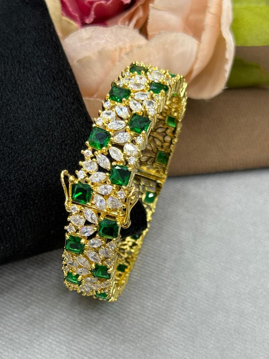 GOLDEN PLATED WITH GREEN CZ STONE DIAMOND BRACELET