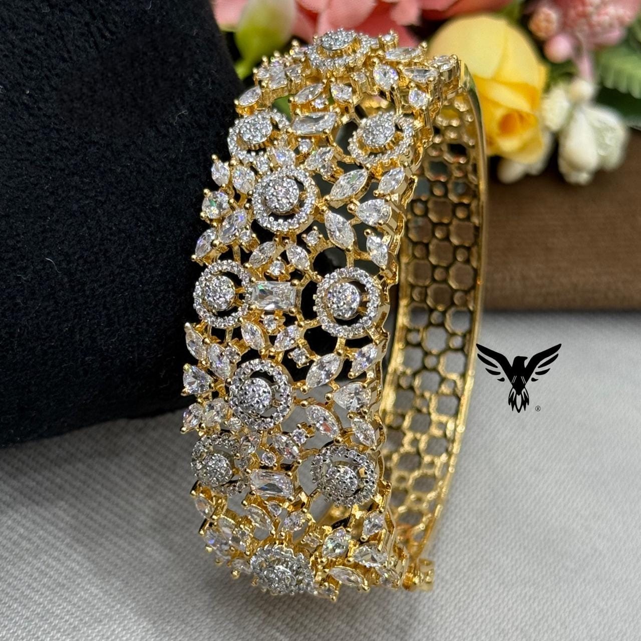 BROAD GOLDEN POLISH BRACELET WITH CZ