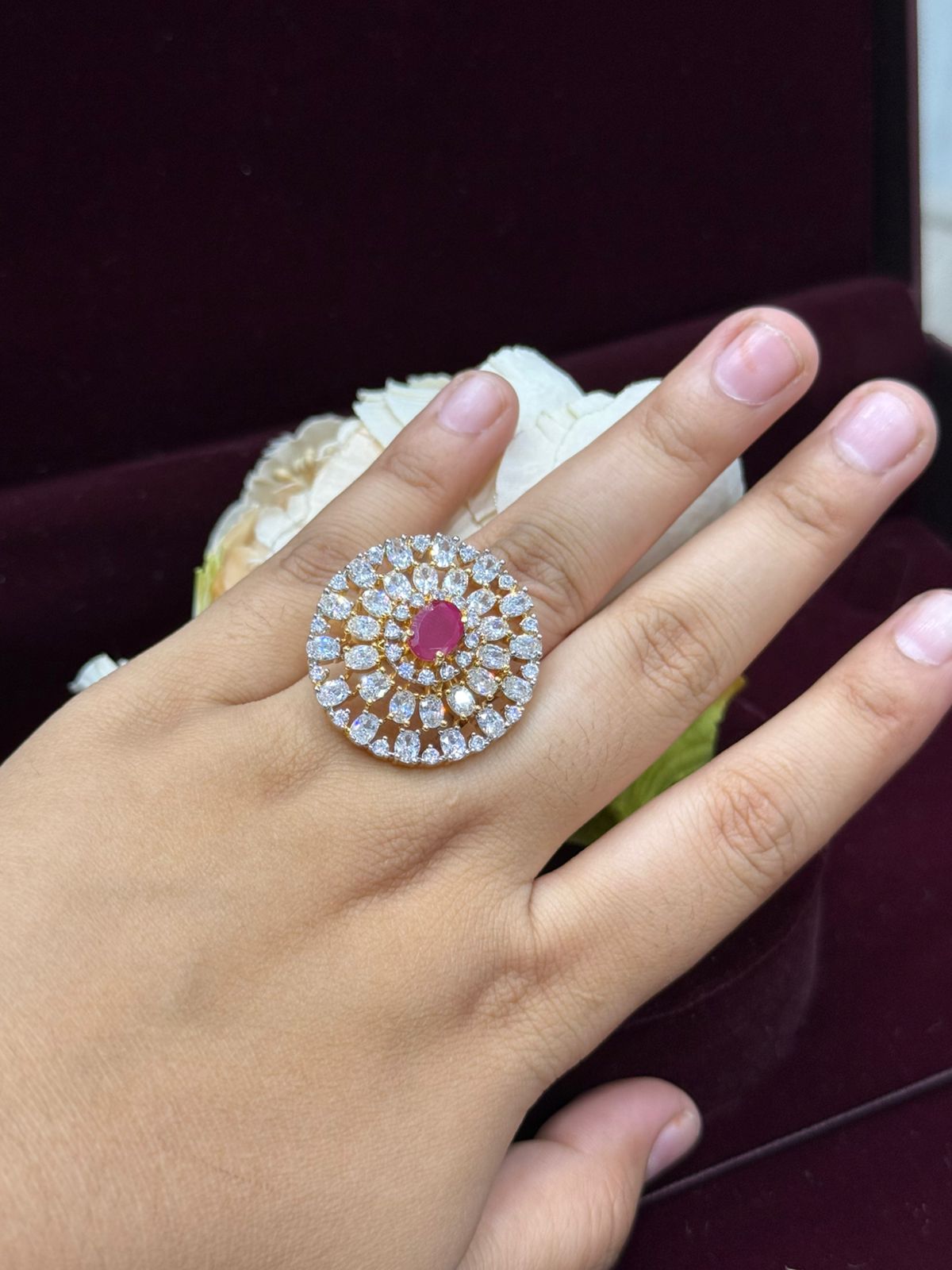 PINK  ROUND SHAPE RING WITH CZ STONE