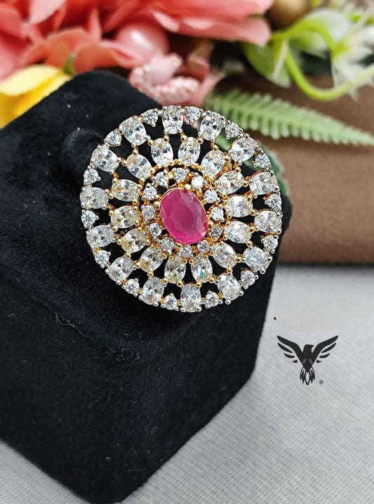 PINK  ROUND SHAPE RING WITH CZ STONE